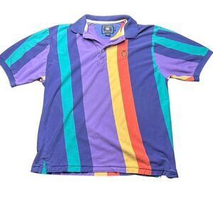 Vtg Chaps Ralph Lauren Polo Shirt Mens Medium Vertical Stripe Crest Crown Y2K